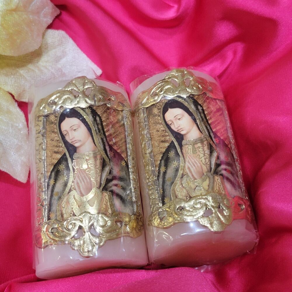Our Lady of Guadalupe Altar Candles Devotional Candles Handcrafted 3.5 " 2 Pk